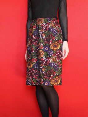Vintage 90s Floral Stretchy Pencil Skirt w/ Elastic Waistband, Size 10